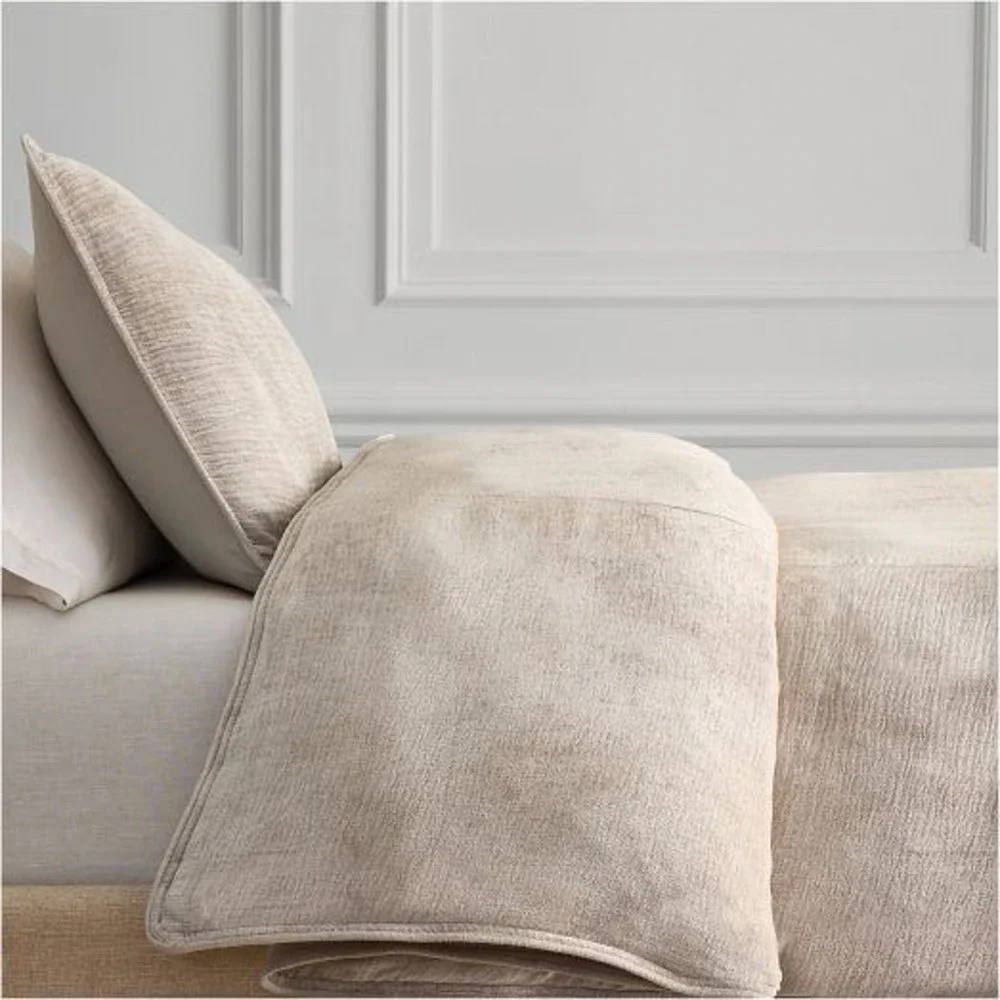 West Elm Chenille Duvet Cover Full/Queen Taupe Beige Textured Viscose Cotton